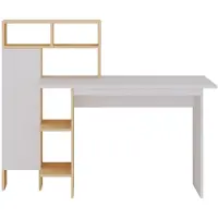 Vente-unique Schreibtisch mit 1 Schrank & 4 Ablagefächern - Weiß & Holzfarben - MONTOLANIA