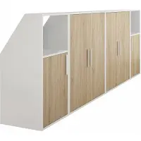 Vente-unique Schrank unter Dachschräge mit 6 Türen & 2 Ablagen - Weiß & Holzfarben - ADEZIO