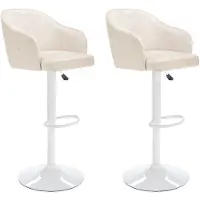 Vente-unique Barhocker 2er-Set - Stoff & Metall - Höhenverstellbar - Cremefarben & Weiß - CARSTEN