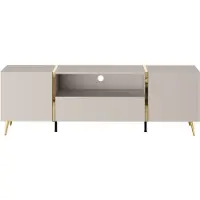 Vente-unique TV-Möbel mit 2 Türen, 1 Schublade & 1 Ablage - Beige & Goldfarben - MARZIALO