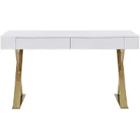 Vente-unique Schreibtisch mit 2 Schubladen - MDF lackiert & Metall - Weiß & Goldfarben - PLEISA von Pascal Morabito