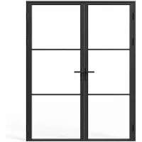 Vente-unique Aluminium und gehärtetes Glas 2-flügelige Komplett-Tür - 2 x H 204 x B 93 cm - Schwarz - MASERU