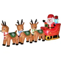 HOMCOM AUFBLASBARER Weihnachtsmann auf Schlitten Dekoration 1,3 m mit Lichtern