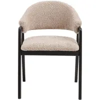 Vente-unique Stuhl mit Armlehnen 2er-Set - Bouclé-Stoff & Kautschukholz - Taupe & Schwarz - SOLUNA