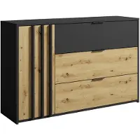 Vente-unique Kommode mit 3 Schubladen & 1 Tür - Schwarz & Holzfarben - TUNALO