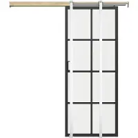 Vente-unique Versenkbare Schiebetür aus Aluminium und satiniertem Einscheiben-Sicherheitsglas - H 205 x B 63 cm - WILDEN II