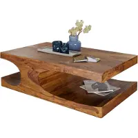 Wohnling Sheesham Massivholz Couchtisch mit Ablagefächern 118 x 70 cm WL1.521
