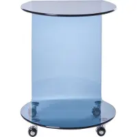 Beliani Beistelltisch Blau Rauchglas 56 cm Hoch Halbrund C-Form mit Rollen Modern Schlicht Tischchen Schiebetisch Tisch zum Sofa Laptoptisch Snacktisch