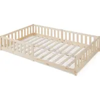 En.casa Kinderbett ’Tanna‘ Bodenbett 120 x 200 cm Montessori Bett mit Rausfallschutz Kiefernholz Natur