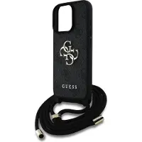 GUESS 4G Big Logo Cord Strap Crossbody Case für iPhone 16 Pro Schwarz