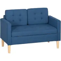 HOMCOM 2-SITZER-SOFA, Couch mit Stauraum, Holzbeine, Gepolsterter Polstersofa, Blau