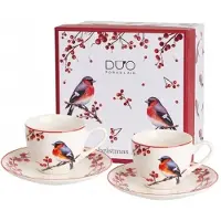 DUO sp. z o.o. Duo Christmas Porzellan Espressotassen 2er Set mit Vögelmotiv