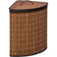 EStore Wäschekorb 55L mit Deckel Griff Herausnehmbarem Wäschesack Bambus Braun
