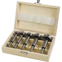 Stier Forstnerbohrer Set in Holz-Kasette, 5-teilig (15, 20, 25, 30, 35 mm), 10 mm Schaft, für Hart- & Weichholz, Forstner Bohrersatz, Forstner Bohrer Set