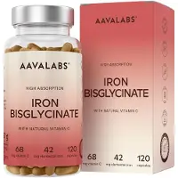 Aavalabs Eisen Hochdosiert 210mg davon 42mg und natürliches Vitamin C - Iron Supplement Eisen Vitamin C Vegan - 120 Kapseln |