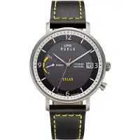 UMR Ruhla Armbanduhr für Damen und Herren, Solar, Lederarmband, wasserdicht, 41 mm Durchmesser, Farbe:Schwarz