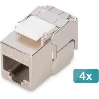 Digitus CAT 6A Kompakt-Keystone Modul, geschirmt, werkzeugfreier Montageanschluss, 4 Stk., Flach, Silber, RJ-45, Buchse, 10GBase-T, Nickel/Gold