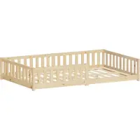 ML-Design Kinderbett 120x200 cm Natur Bodenbett für Kinder mit Lattenrost und Rausfallschutz Jugendbett aus massivem Kiefernholz Bettgestell Babybett