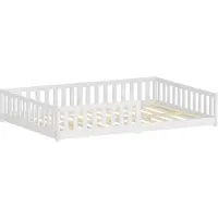 ML-Design Kinderbett 140x200 cm Weiß Bodenbett für Kinder mit Lattenrost und Rausfallschutz Jugendbett aus massivem Kiefernholz Bettgestell Babybett