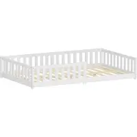 ML-Design Kinderbett 120x200 cm Weiß Bodenbett für Kinder mit Lattenrost und Rausfallschutz Jugendbett aus massivem Kiefernholz Bettgestell Babybett