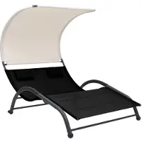 Helloshop26 - Sonnenliege Deckstuhl Sonnenbett Gartenbett Terrassenmöbel Doppel-Gartenmöbel mit schwarzem Textilene-Sonnendach 02_0012722