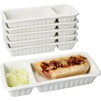 MamboCat 6x Frikandelschale Porzellan weiß mit 2 Bereichen Servierschale Buletten Pommes