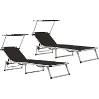 Helloshop26 - Klappbare Sonnenliegen und zweiteiliges Sonnendach schwarzes Aluminium und Textilene