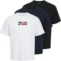 Jack & Jones T-Shirt "T-Shirt JJECORP GRAPHIC TEE SS 3PK 3er Pack", Herren, Gr. M, bunt (schwarz, dunkelblau, weiß), Obermaterial: 100% Baumwolle CO., Shirts T-Shirt