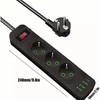 Riff F23U 2m pagarinatajs ar 3 Ligzdam + 3 USB + 1 USB-C un On/Off Pogu Black 4752219011969