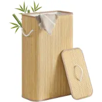Songmics Wäschekorb aus Bambus mit Deckel und herausnehmbarem Sack LCB076YZ01