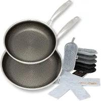 Hensslers Pfannen-Set "Kochbox Deluxe" Edelstahl Set, Pfanne 24 + 28 cm, Mikrofaser-Schwamm-Set 6 tlg., 2x Pfannen-Schoner, 10 Stk. tlg. Exklusives Set für OTTO