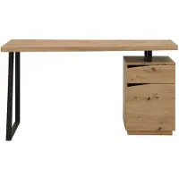 Vente-unique Schreibtisch mit 1 Schublade & 1 Tür - MDF & Edelstahl - Eichefarben & Schwarz - GOTAMA