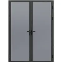 Vente-unique Komplette zweiflügelige, beidseitig zu öffnende Tür aus Aluminium und rauchfarbenem Hartglas – 2 x H 204 x B 83 cm – Schwarz – LOXTON