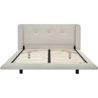 Vente-unique Polsterbett 140 x 190 cm - Stoff - mit gestepptem Kopfteil - Beige - PENAVI