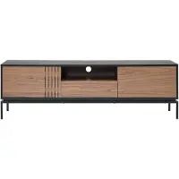 Vente-unique RTV 2-türiger Schrank mit 1 Schublade und 1 Nische Walnussfurnier und Metall - Natur dunkel und Schwarz - ZINORI