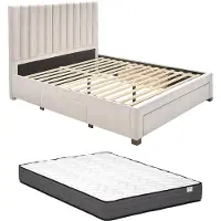 Vente-unique Bett mit 3 Schubladen 140 x 200 cm - Stoff - Beige + Matratze - LIAKO