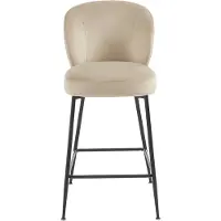 Vente-unique Barhocker 2er-Set - Samt & Schwarzes Metall - Beige - POLPONA