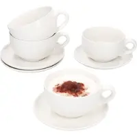 MamboCat 4er Set CREME Cappuccinotassen 200ml mit Untertassen Steingut Creme-Weiß Kaffee