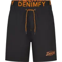 DENIMFY Badehose Herren Lang Badeshorts Doppelter Bund DFNeo Schwarz-Shiny Orange 4XL