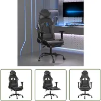 The Living Store Gaming-Stuhl mit Massage & Fußstütze Schwarz & Grau Kunstleder