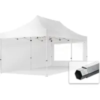 TOOLPORT Faltzelt PROFESSIONAL 3x6 m - mit 2 Seitenteilen (Panoramafenster) Faltpavillon ALU weiß