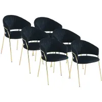 Vente-unique Stuhl 6er-Set - Samt & goldfarbenes Metall - Schwarz - MADOLIA