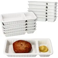 MamboCat 12x Frikandelschale Porzellan weiß mit 2 Bereichen Servierschale Buletten Pommes