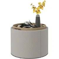 HOMCOM SITZHOCKER mit Stauraum, Runder Hocker mit Klappdeckel Polsterhocker Hellgrau