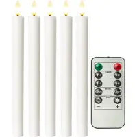 Goobay 5er-Set weiße LED-Echtwachs-Stabkerzen, inkl. Fernbedienung mit Fernbedienung, Timerfunktion und 3D-Flammenkegel, batteriebetrieben, warmweiß (2400 K), dimmbar