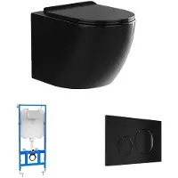 Vente-unique Sparset - Wand-WC schwarz glänzend mit Trägergestell & Betätigungsplatte - JAVOINE