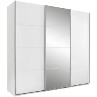 Boxxx Schwebetürenschrank, Weiß, Glas, Holzwerkstoff, 5 Fächer, 215x204x63 cm, Schrankfront mit Spiegel, Schlafzimmer, Kleiderschränke, Schwebetürenschränke