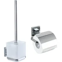 Wenko VacuumLoc WC-Set Quadro 2-teilig Edelstahl, WC-Garnitur und Toilettenpapierhalter, rostfrei Wenko Accessoires: Glänzend, Vacuum-Loc Adapter: Chrom