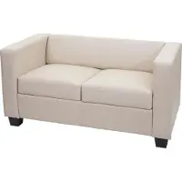 Mendler Lille 2-Sitzer Sofa, creme Leder, 137 cm breit, 70 cm hoch, 75 cm tief