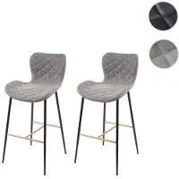 Mendler 2er-Set Barhocker HWC-E55, Barstuhl Tresenhocker, Vintage goldfarbene Streben - Kunstleder WildKunstleder grau